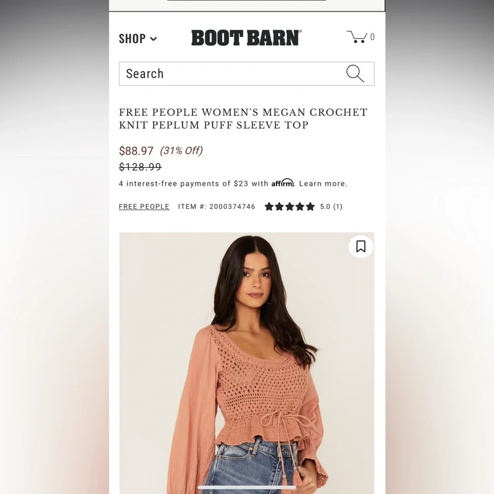 Free People Women's Megan Crochet Knit Peplum Puff Sleeve Top | NEW!!!⭐️⭐️‎